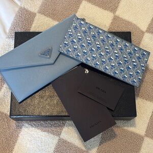 Prada Blue and Floral Wallet Duo
